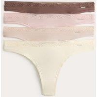 Autograph 4 Pack Modal with Silk & Lace Thongs Medium Brown