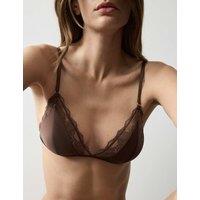Autograph Savannah Satin & Lace Triangle Bralette Medium Brown