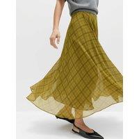 M&S Checked Chiffon Midi A-Line Skirt Green Mix