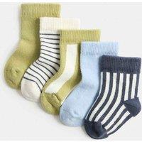 M&S 5 Pack Cotton Rich Country Crew Baby Socks Multi
