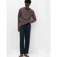 M&S Pure Cotton Striped Pyjama Set Burgundy Mix