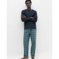 M&S Pure Cotton Checked Pyjama Set Green Mix