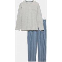 M&S Pure Cotton Striped Pyjama Set Blue Mix