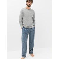M&S Pure Cotton Striped Pyjama Set Blue Mix