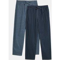 M&S Pack Of Two Cotton Pyjama Bottoms Blue Mix