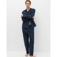 M&S Brushed Cotton Striped Pyjama Set Navy Mix