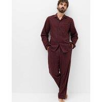 M&S Brushed Cotton Striped Pyjama Set Burgundy Mix