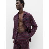 M&S Pure Cotton Brushed Checked Pyjama Set Burgundy Mix