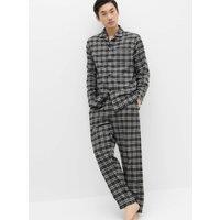 M&S Brushed Cotton Checked Pyjama Set Black Mix