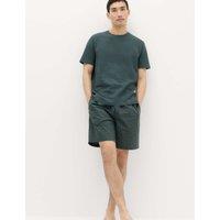 M&S Cotton Rich Waffle Checked Pyjama Set Green Mix