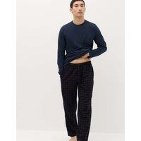 M&S Brushed Cotton Checked Pyjama Set Burgundy Mix