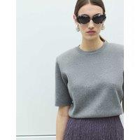 M&S Shoulder Pad Knitted Top with Wool Mid Grey Marl