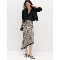 M&S Zebra Print Lace Hem Asymmetric Midi Skirt Black Mix