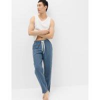 M&S Pure Cotton Striped Loungewear Bottoms Blue Mix