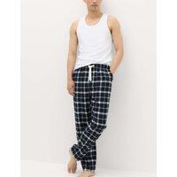 M&S Pure Cotton Checked Loungewear Bottoms Navy Mix