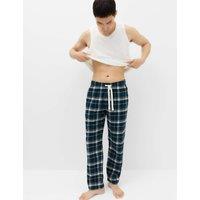 M&S Pure Cotton Checked Loungewear Bottoms Dark Kingfisher