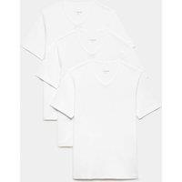 M&S 3pk Cotton Stretch V-Neck Vests White