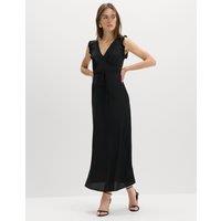 M&S V-Neck Frill Sleeve Midi Tea Dress Black