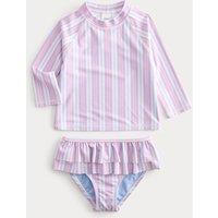M&S 2 Piece Stripe Frill Swim Set (2-8 Yrs) Pink Mix