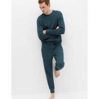 M&S Pure Cotton Waffle Loungewear Sweatshirt Dark Kingfisher