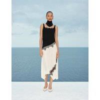 M&S Satin Colour Block Lace Trim Midaxi Cami Slip Dress Black Mix