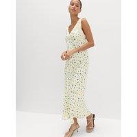 M&S Satin Floral and Lace Midi Slip Dress Yellow Mix