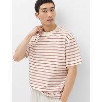 M&S Cotton Rich Textured Breton T-Shirt Medium Red