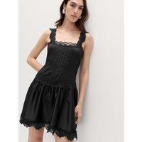 M&S Satin Lace Insert Mini Skater Dress Black