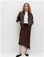 Lace Detail Asymmetric Midi Slip Skirt