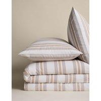 M&S Pure Cotton Striped Bedding Set Biscuit