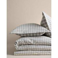 M&S Pure Cotton Gingham Reversible Bedding Set Marble