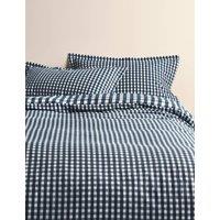 M&S Pure Cotton Gingham Reversible Bedding Set Slate Blue
