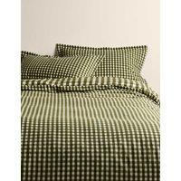 M&S Pure Cotton Gingham Reversible Bedding Set Fern