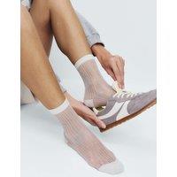 M&S Cotton Blend Sheer Ribbed Sparkly Crew Socks Ivory Mix