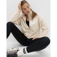 Goodmove Zip Up Funnel Neck Relaxed Fleece Jacket Ecru