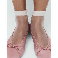 M&S Cotton Blend Sheer Ruffle Top Crew Socks Cream
