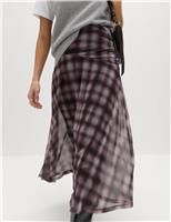 M&S Checked Midi A-Line Skirt Black Mix