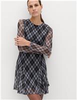 Mesh Checked Mini Skater Dress