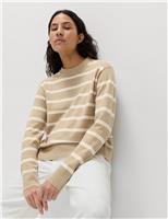 M&S Air-Yarn Striped Crew Jumper Midnight Navy