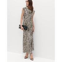 M&S Satin Zebra Print Cowl Neck Midaxi Dress Black Mix