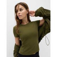 Goodmove Modal Rich Rib Round Neck Fitted T-Shirt Dark Khaki