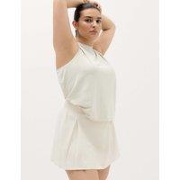 Goodmove Seersucker Pleated High Waisted Skort Ecru