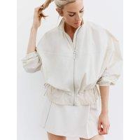 Goodmove Seersucker Pleated High Waisted Skort Ecru