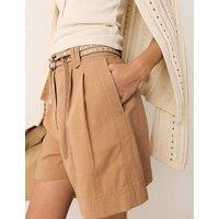 Per Una Linen Blend High Waisted Pleat Front Shorts Conker