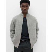 M&S Relaxed Fit Zip Through Funnel Neck Jacket Grey Marl