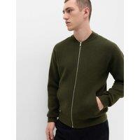M&S Air Yarn Knitted Bomber Jacket Dark Khaki