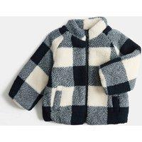 M&S Borg Checked Funnel Neck Jacket (0-5 Yrs) Navy