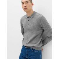 M&S Cotton Blend Smart Rib Knit Polo Shirt Silver