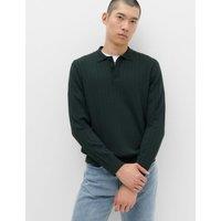 M&S Cotton Blend Smart Rib Knit Polo Shirt Dark Evergreen