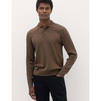 M&S Cotton Blend Smart Rib Knit Polo Shirt Espresso